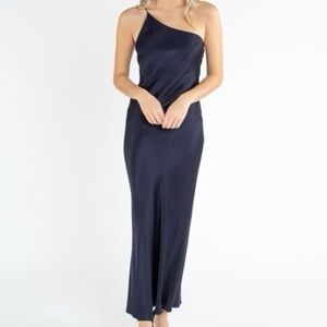 Shona Joy One Shoulder Navy Silk Dress